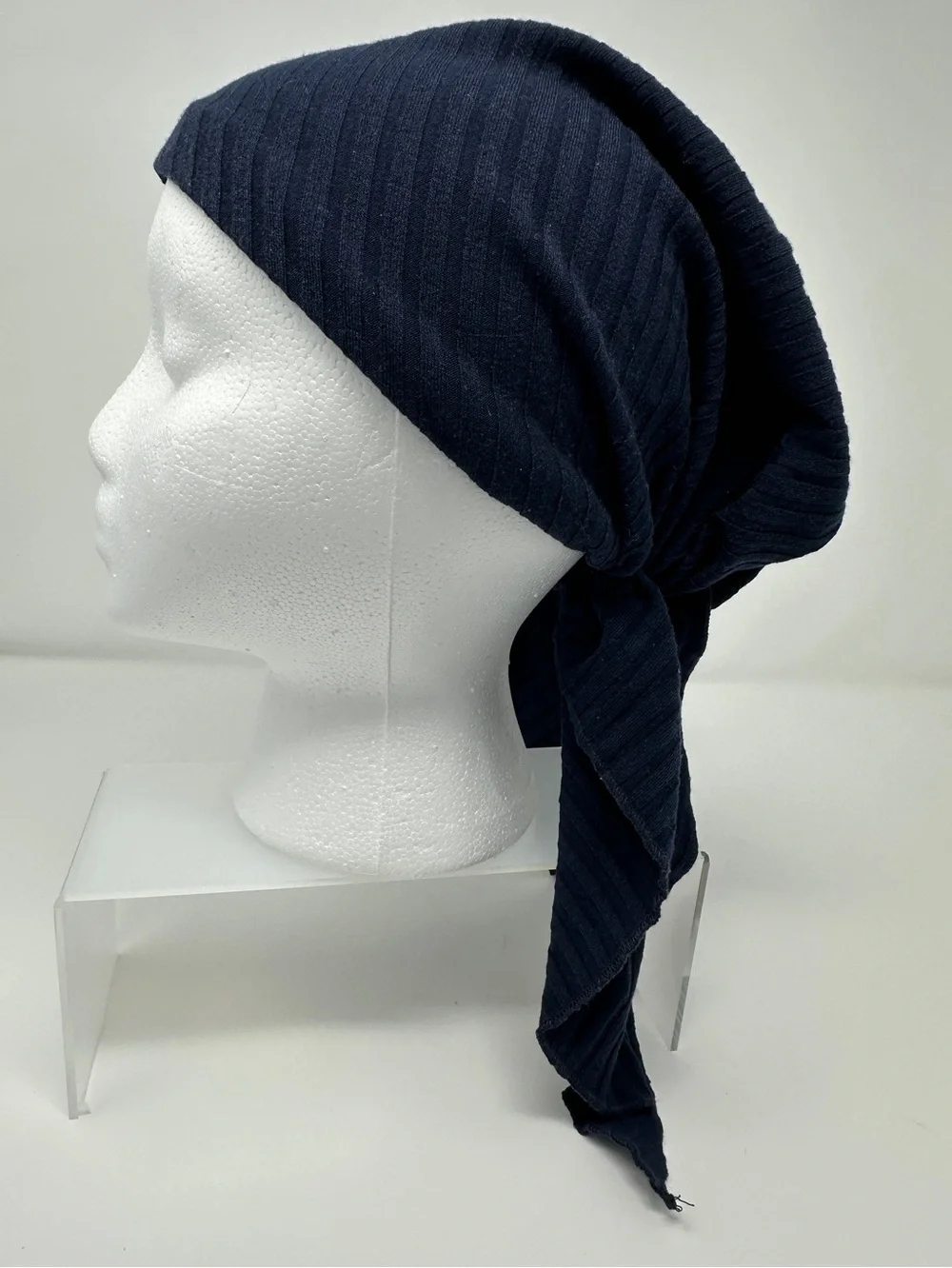 Women’s Navy blue Ribbed Headscarf  - Stylish headscarf tichel head Wrap beanie